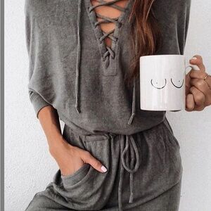 Gray Lace-Up Lounge Set